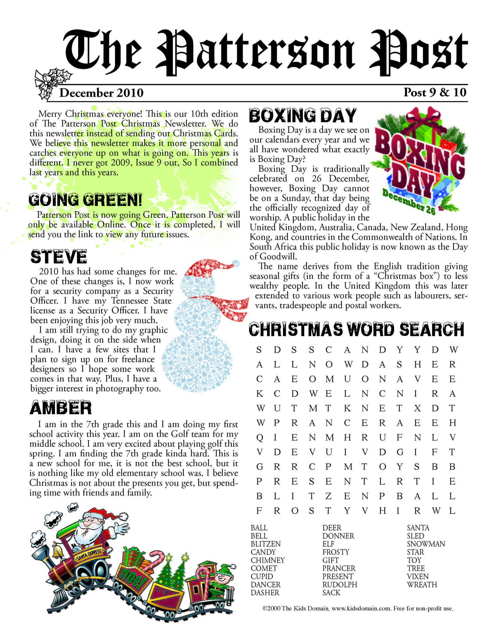 Patterson Post 09/10 Christmas Newsletter Cover