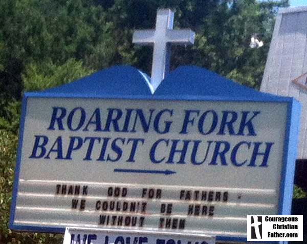 Church sign for Roaring Forks Baptist Church - Thank God For Fathers … we couldn't be here without them - Gatlinburg