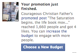 Screen shot: Courageous Christian Father Page on Facebook Promoted results