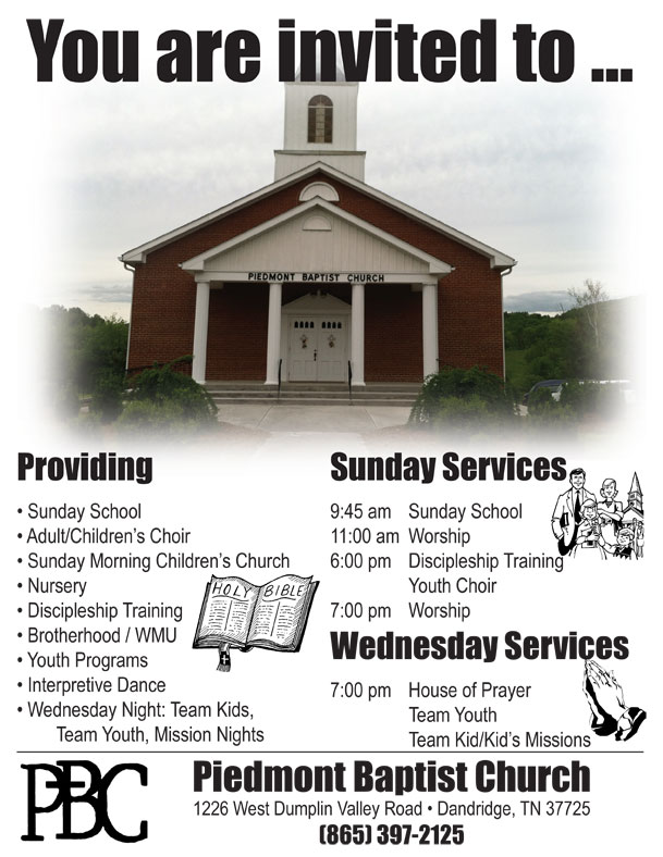 Piedmont Baptist Church Times of Services & Events