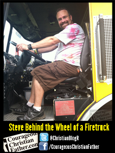 Steve Behind the Wheel of a Firetruck