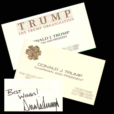 Two Donald Trump Business Cards one autographed