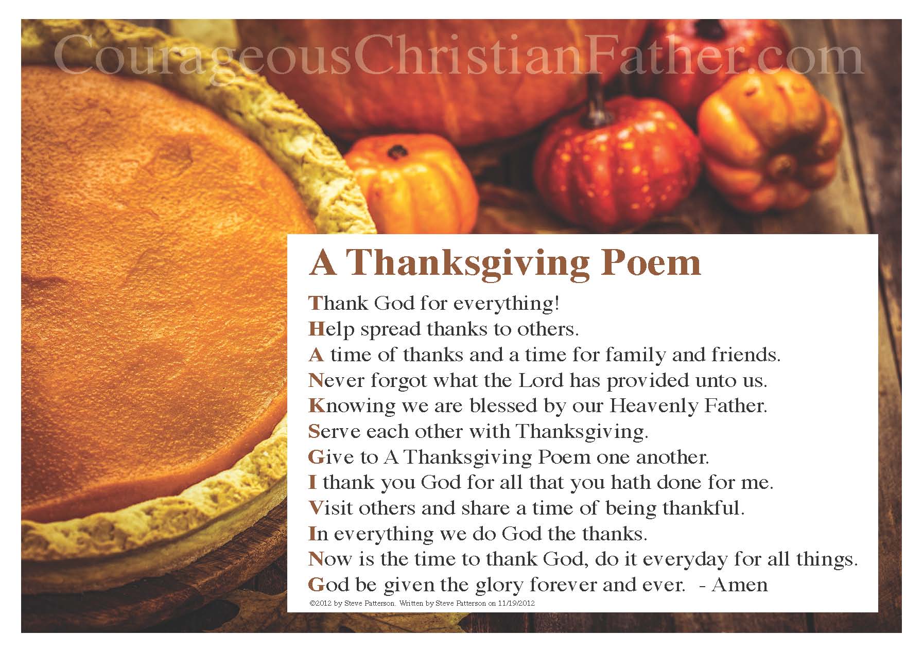 Thanksgiving Poem Printable by Steve Patterson