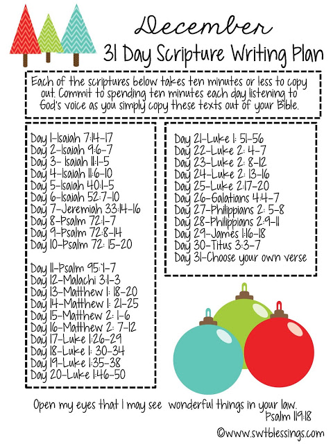 December 31 Day Scripture Writing Plan