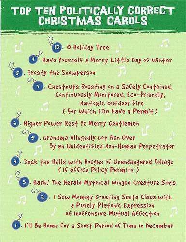 Top Ten Politcally Correct Christmas Carols