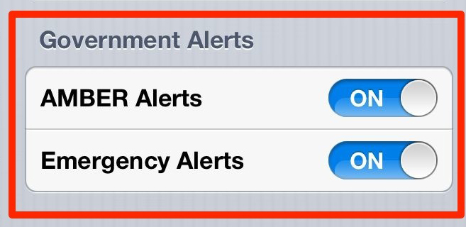 Government Alerts iPhone Notification Setting - Wireless Emergency Alerts