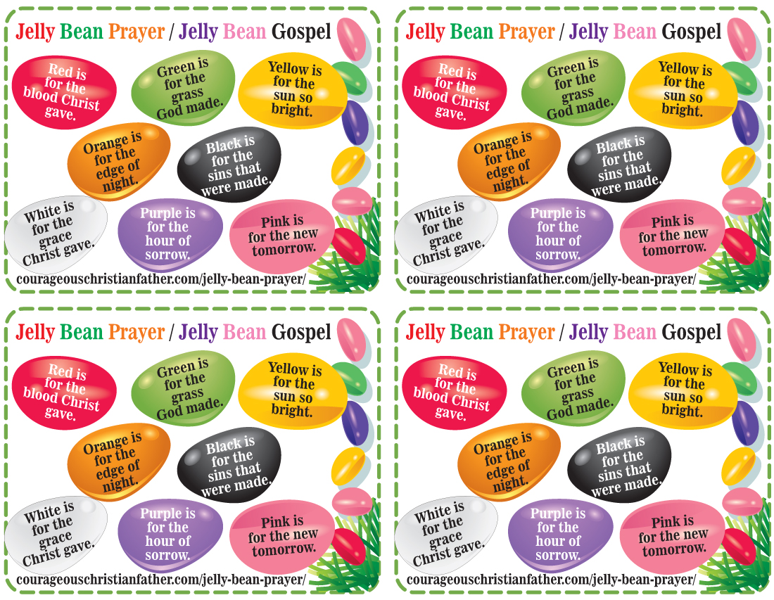 Jelly Bean Prayer Printable - Jelly Bean Gospel Printable 4 to a page