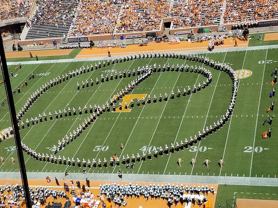 UT Pride of the Southland Band play tribute to Pat Summitt - September 17, 2016 home game. The band forms her circle P logo. 