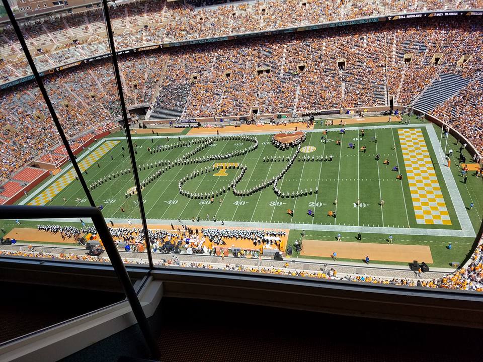 UT Pride of the Southland Band play tribute to Pat Summitt - September 17, 2016 home game. The band spells out Pat. 