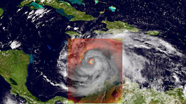 Hurricane Matthew Skull Overlay with Satellite Image