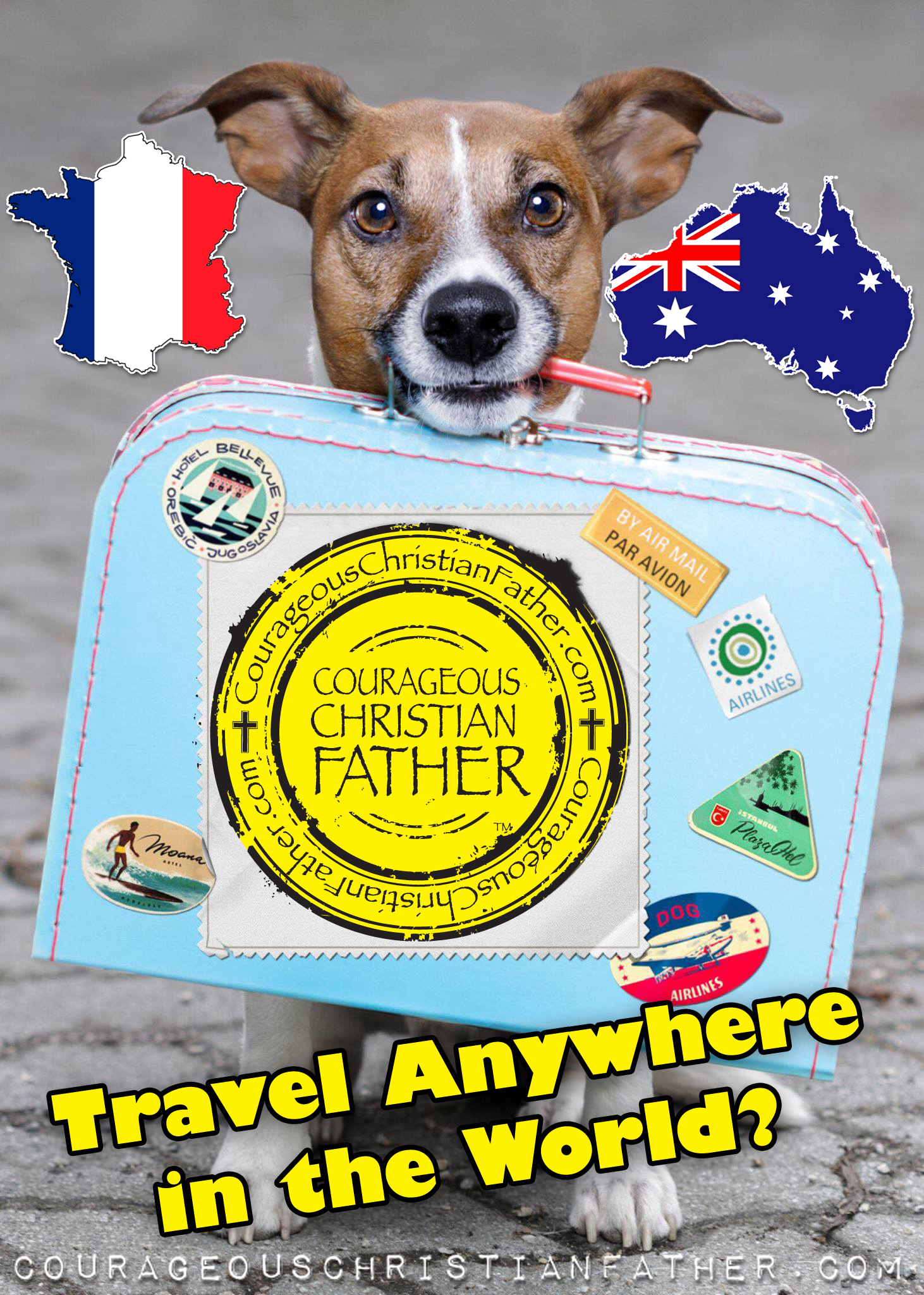 Travel anywhere in the world - Dog - Suitcase, France, Australia