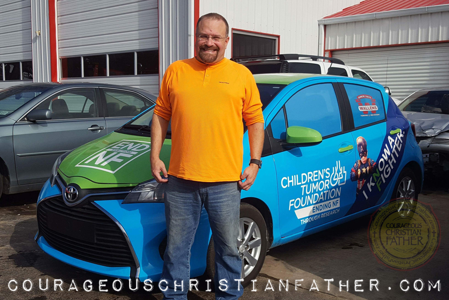 Steve of Courageous Christian Father standing by the End NF Car in Corbin, KY #EndNF (Photo Credit: Heather Johnson)