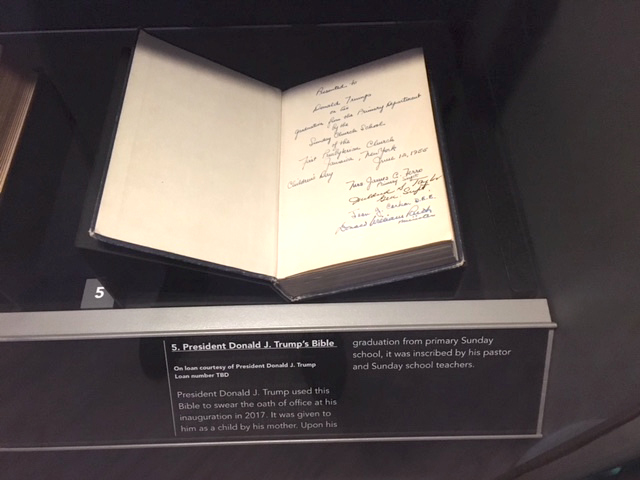 Close-up of President Trump’s Inauguration Bible that joined Other Presidential Bibles at Museum of the Bible. | Photo Credit: DeMoss