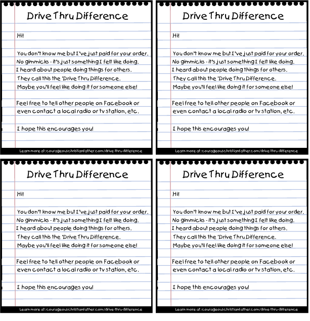 Drive Thru Difference Printable 4 to a page