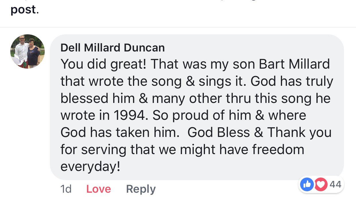 Dell Millard Duncan (Bart Millard's mom) comment about I Can Only Imagine Police Lip Sync Song