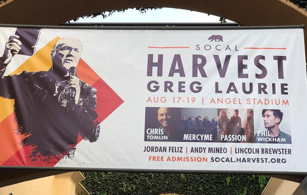 Billboards of Pastor with Bible Removed Due to Complaints Greg Laurie of SoCal Harvest had his billboards removed due to complaints because he held a Bible. 