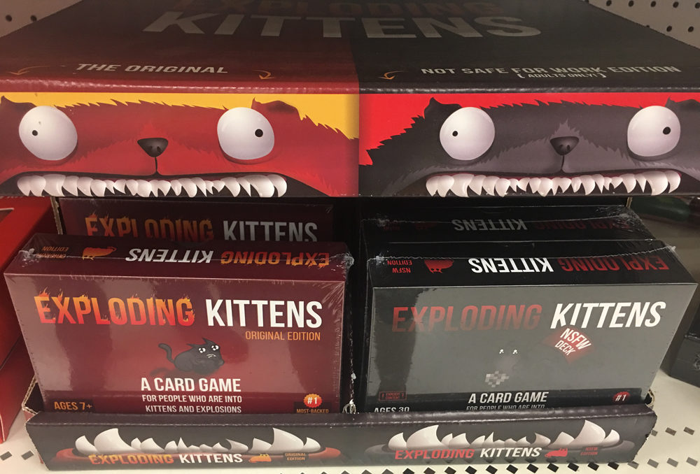 Exploding Kittens Original Edition For Ages 7+. A Card Game for people who are into kittens and explosions and laser beams. This games uses 2-5 players. NSFW Deck NSFW Deck NSFW means Not Safe For Work. This one is for ages 30+ because it contains adult content. This is a card game for people who are into kittens and explosions and la and something else that we cannot mention. For 2-5 players. #ExplodingKittens