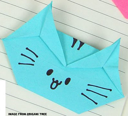 Origami Cat - Cat Origami - Paper Cat - Post-It® Note Crafts - Origami Cat Corner Bookmark (Image from Origami Tree)