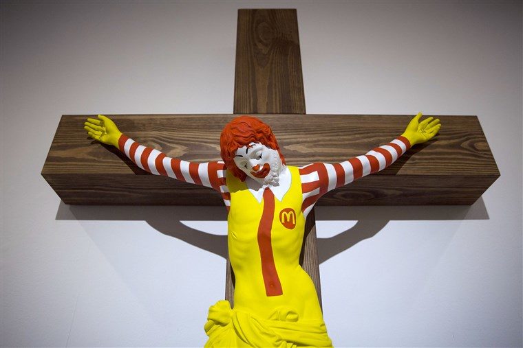 The "McJesus" artwork was sculpted by Finnish artist Jani Leinonen.Oded Balilty / AP