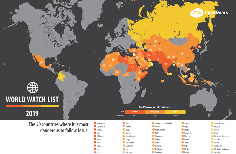 The 2019 Open Doors World Watch List reveals disturbing revelations for the world's two most populous countries—India and China—which have seen a dramatic increase in the persecution against Christians. 
