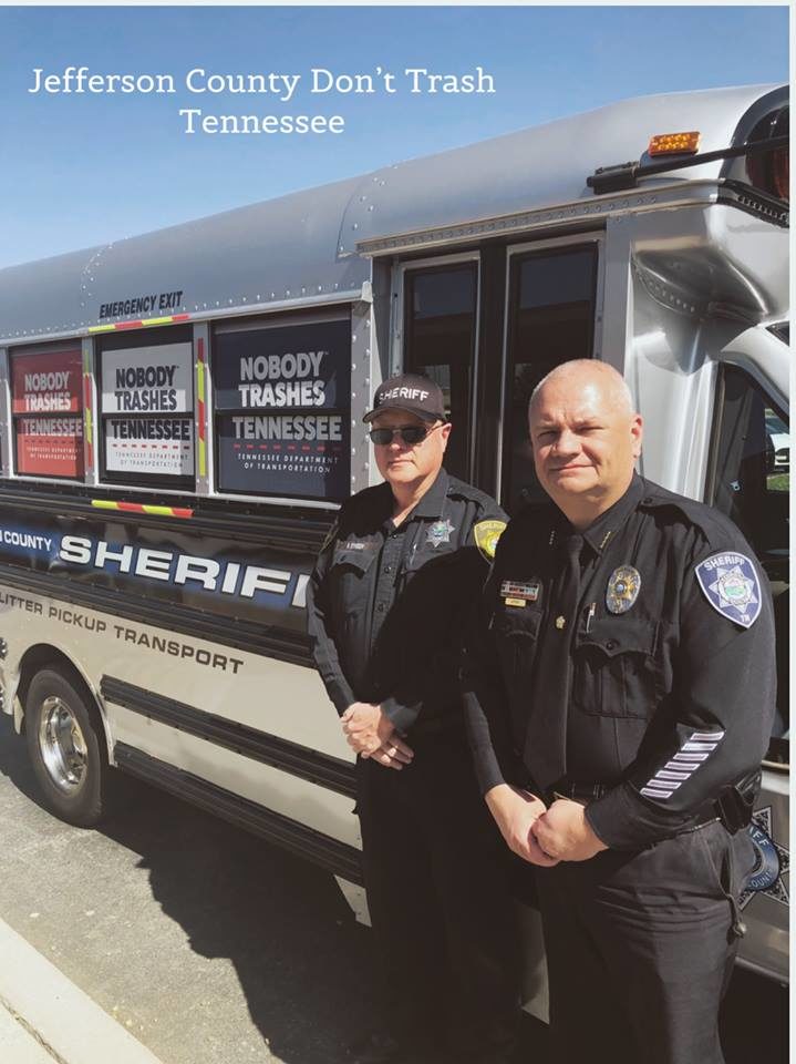 Jefferson County Sheriff's Office Nobody Trashes Tennessee Litter Pickup Transport Bus Has A New Look | Pictured is Rodney Stinson and Sheriff Jeff Coffey