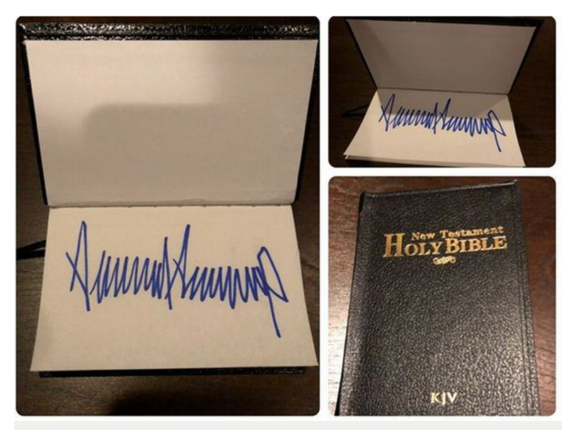 Autographed Bible signed by President Donald Trump sells on ebay for $325.