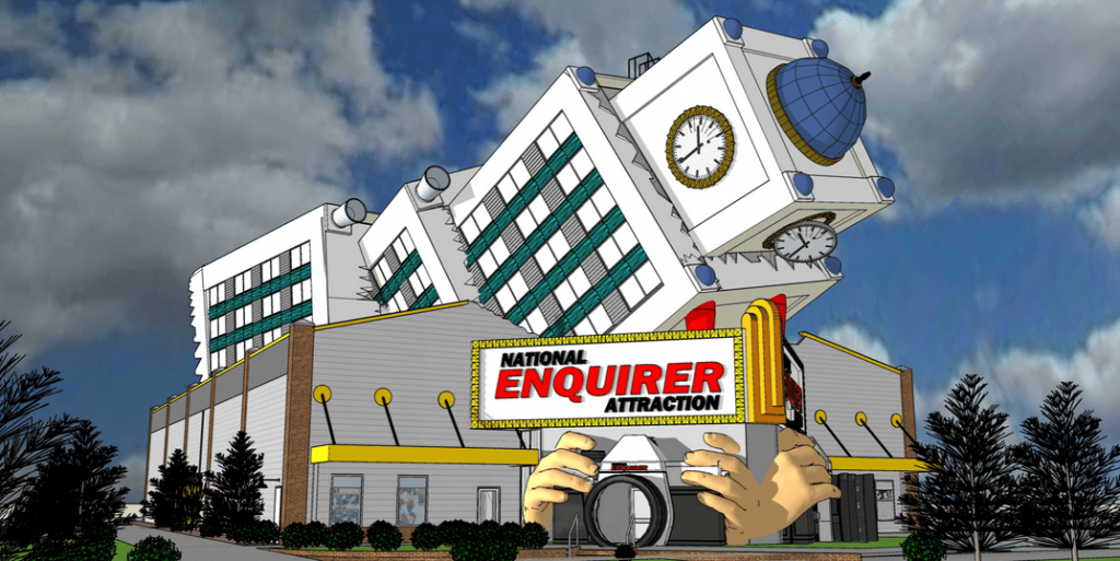 National Enquirer Attraction coming to Pigeon Forge - The 17,760 square foot building would have visitors entering through a camera lens. The building also features what looks like another building that's fallen on top of it.