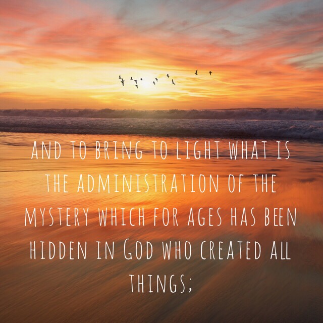 VOTD June 30, 2019 - and to bring to light what is the administration of the mystery which for ages has been hidden in God who created all things - EPHESIANS‬ ‭3:9‬ ‭NASB‬‬