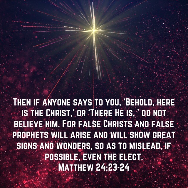 VOTD August 1 - Then if anyone says to you, ‘Behold, here is the Christ,’ or ‘There He is, ’ do not believe him. For false Christs and false prophets will arise and will show great signs and wonders, so as to mislead, if possible, even the elect. Matthew 24:22-24 NASB