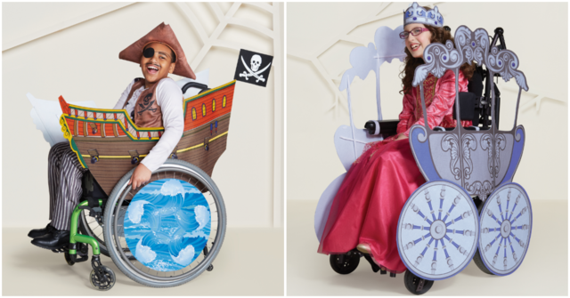 The pirate ship and princess carriage are designed specifically for wheelchair users. Halloween Costumes for those in wheel chairs, sensory issues