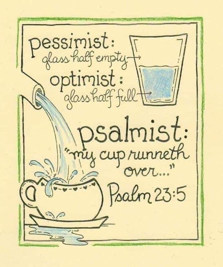 Your Cup - Is your cup half empty? half full? over flowing? (Pessimist, Optimist and a Psalmist. #Pessimist #Optimist #Psalmist 