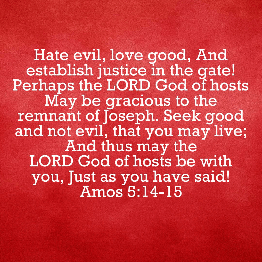 VOTD February 10 - “Seek good and not evil, that you may live; And thus may the LORD God of hosts be with you, Just as you have said! Hate evil, love good, And establish justice in the gate! Perhaps the LORD God of hosts May be gracious to the remnant of Joseph.” ‭‭Amos‬ ‭5:14-15‬ ‭NASB‬‬