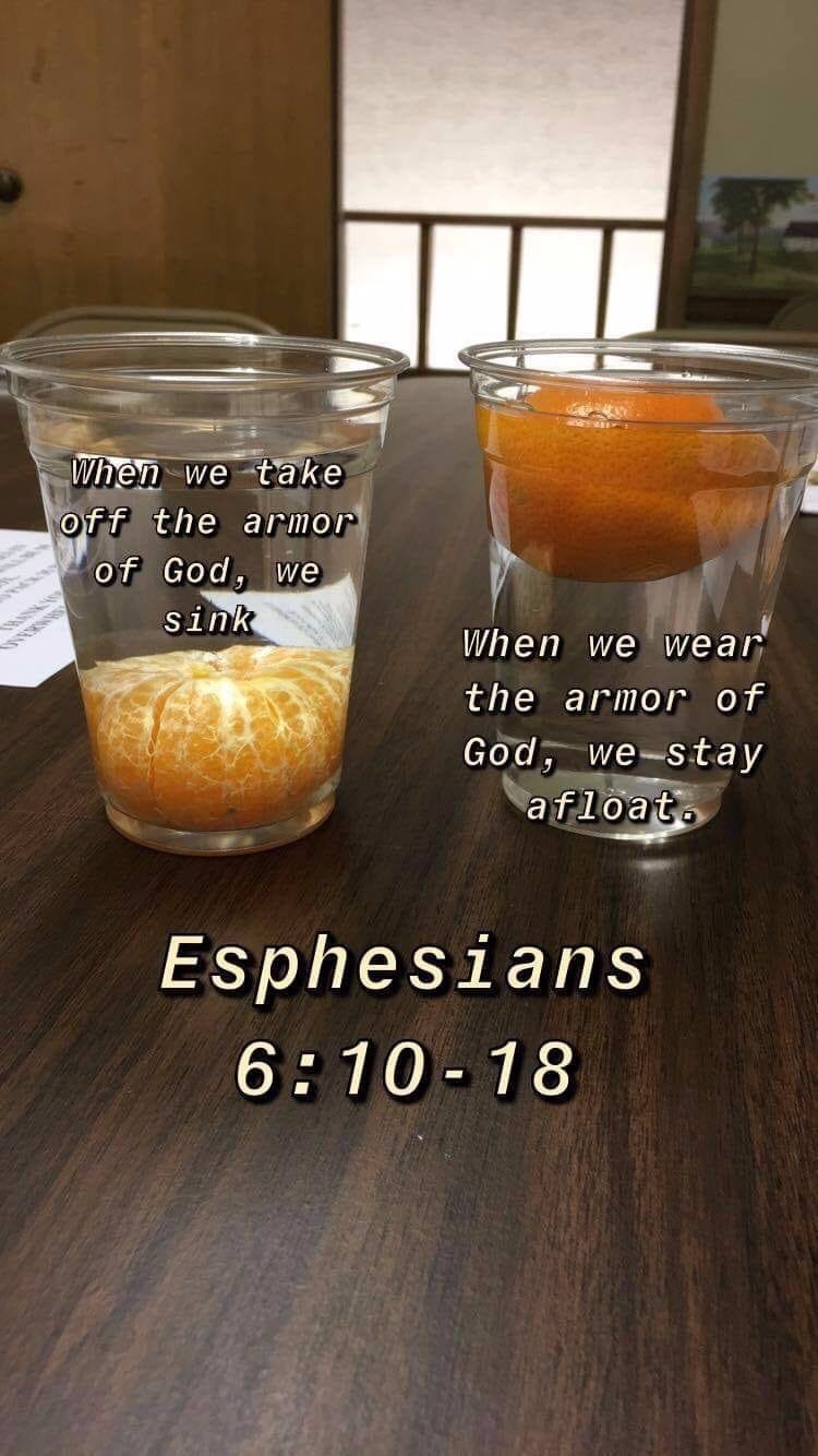 Armor of God analogy using an orange and a cup of water