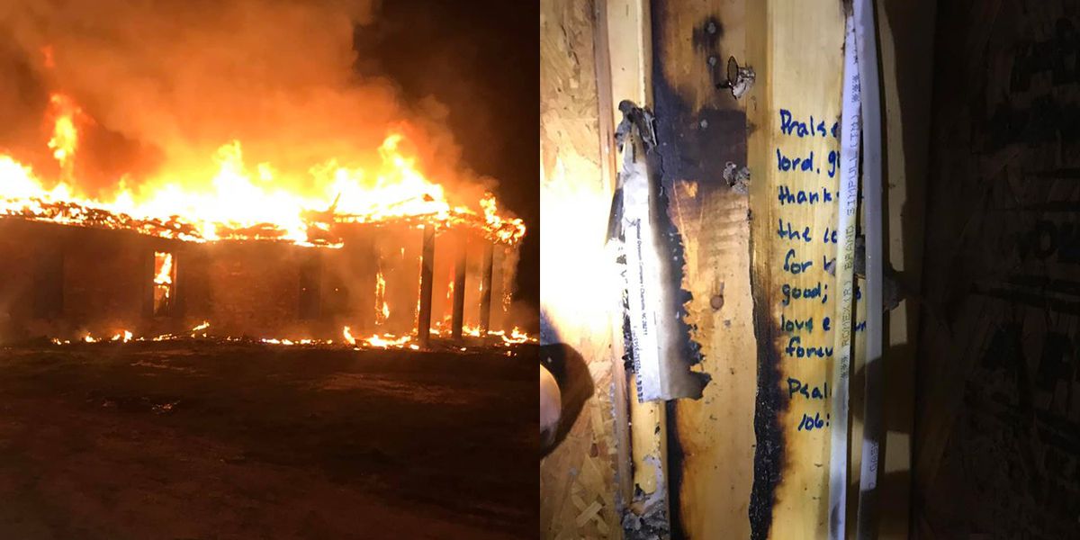 Fire destroys house, stops at scriptures written on studs - Except for several wall studs where Bible scriptures are written, a fire completely destroyed one home off Lobell Road in Livingston Parish in Louisiana Sunday night.