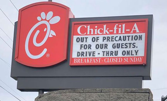 Chick-fil-A closes Dining Room, Offers Drive-Thru Only - This move is to help lower the risk of employees and patrons exposure to the Coronavirus COVID-19. #Coronavirus #COVID19 #ChickfilA