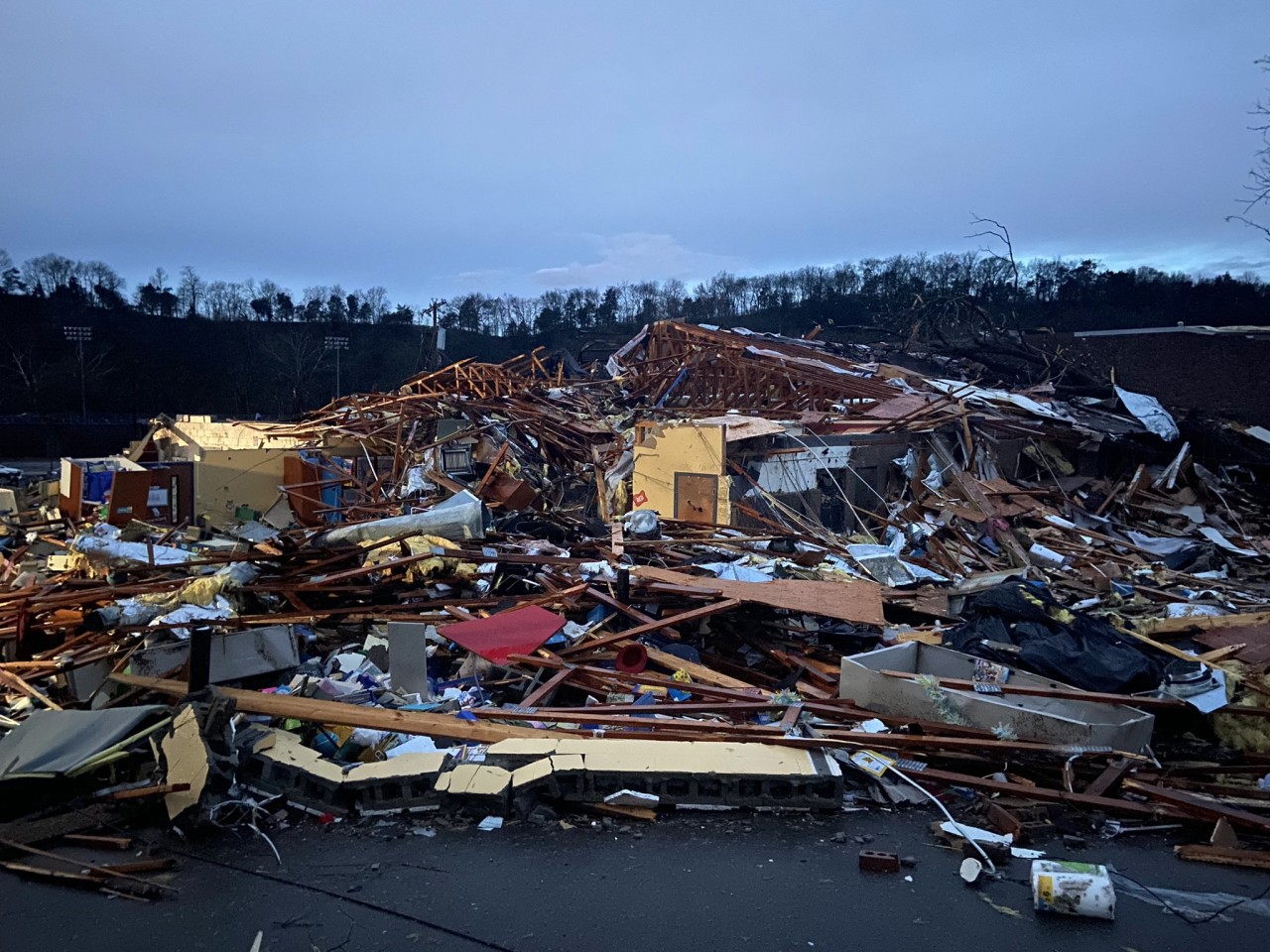 Donelson Christian Academy destroyed by tornado after a tornado hit the The Donelson area of Davidson County in Middle Tennessee.