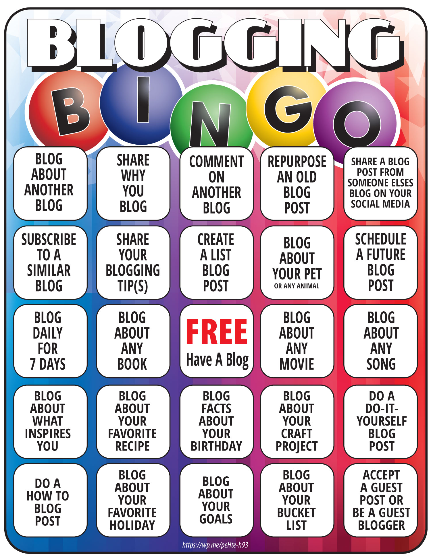 Blogging Bingo Printable - Here is a free Bingo Printable for blogggers. This Bignog sheet has blog post ideas. #Bingo #BloggingBingo