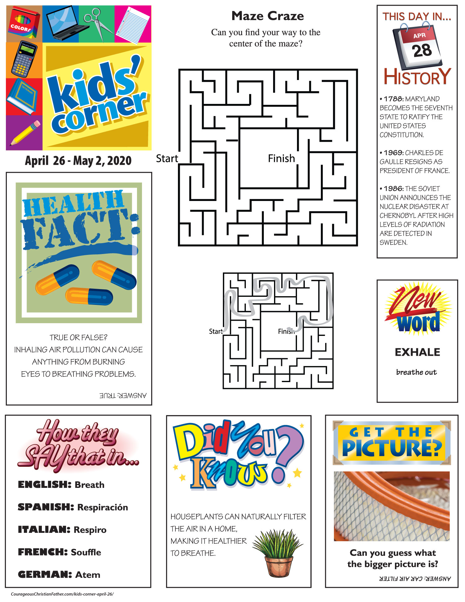 Kids' Corner April 26 - A completely free activity printable for your children to print out and enjoy. #FreePrintable #KidsCorner