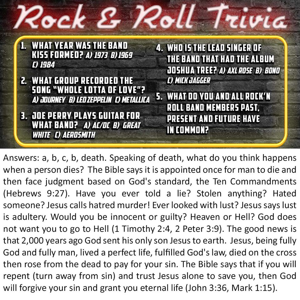 Rock & Roll Trivia Gospel Tract