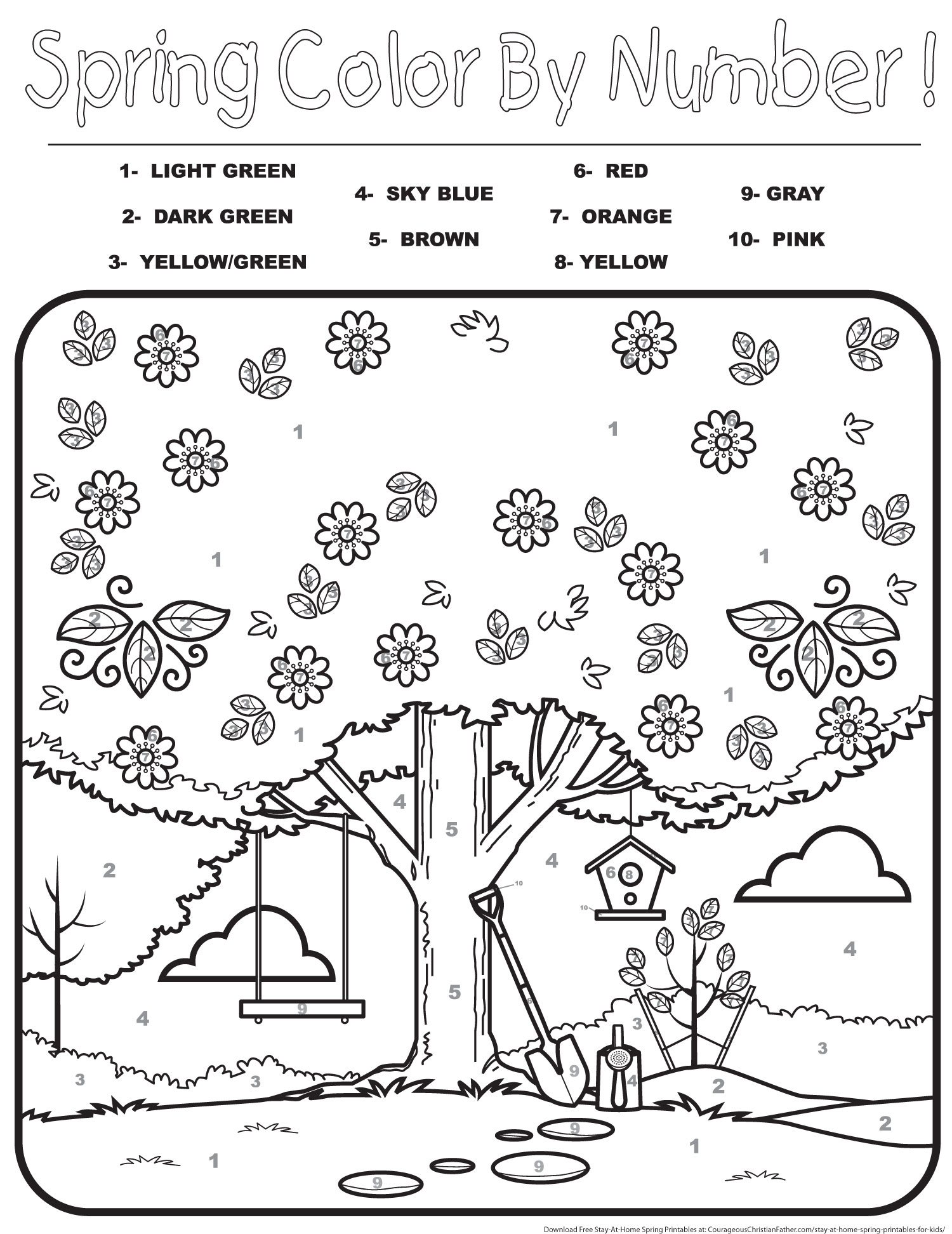 Spring Color by Number Printable -  Stay-At-Home Spring Printables for Kids - Here are some free printables for your children to do while they are staying at home. 