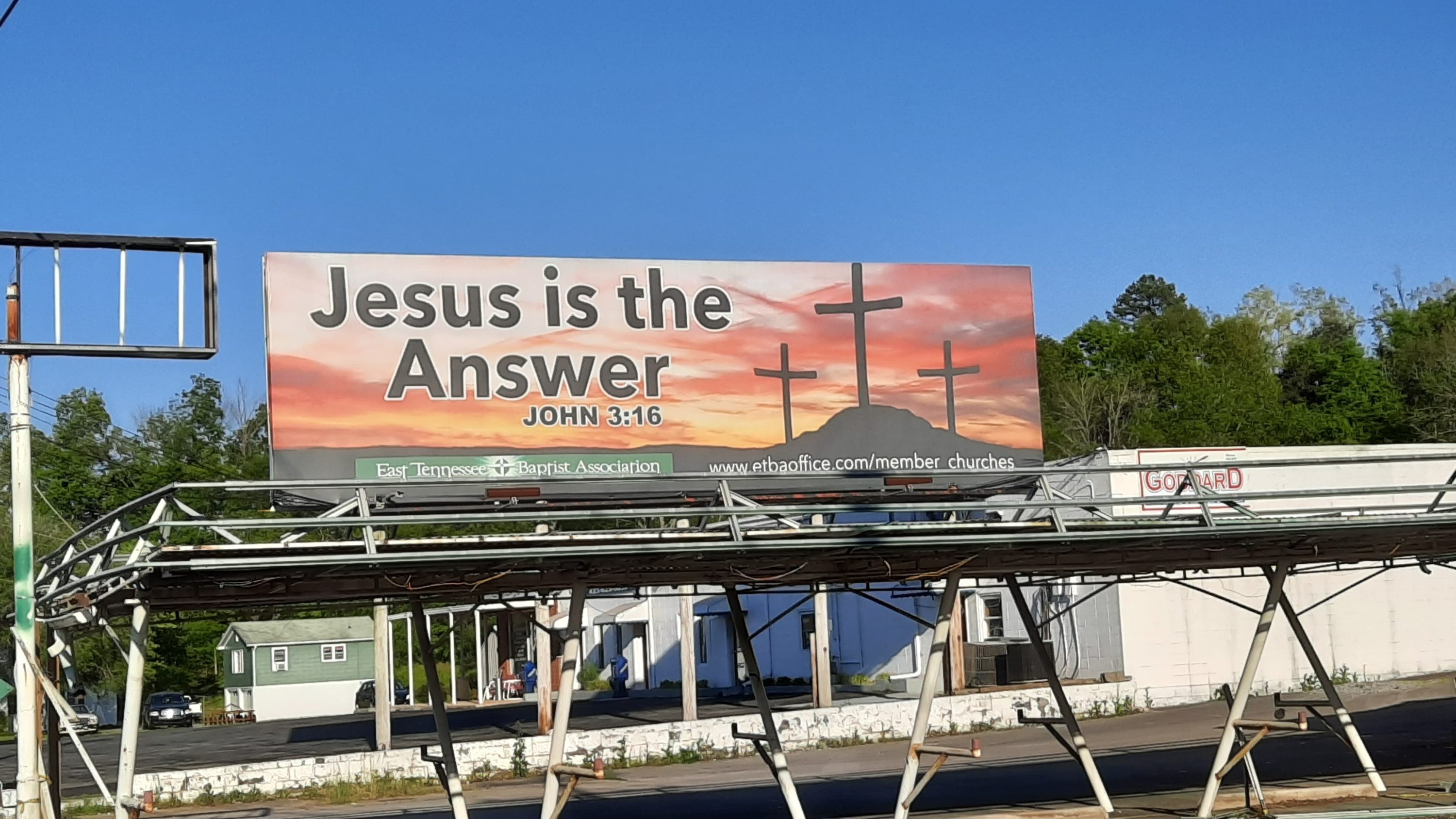 Jesus is the Answer Billboard - While on a drive around the area we live, we came across this billboard in Newport, TN beside an old rundown drive-in diner. 