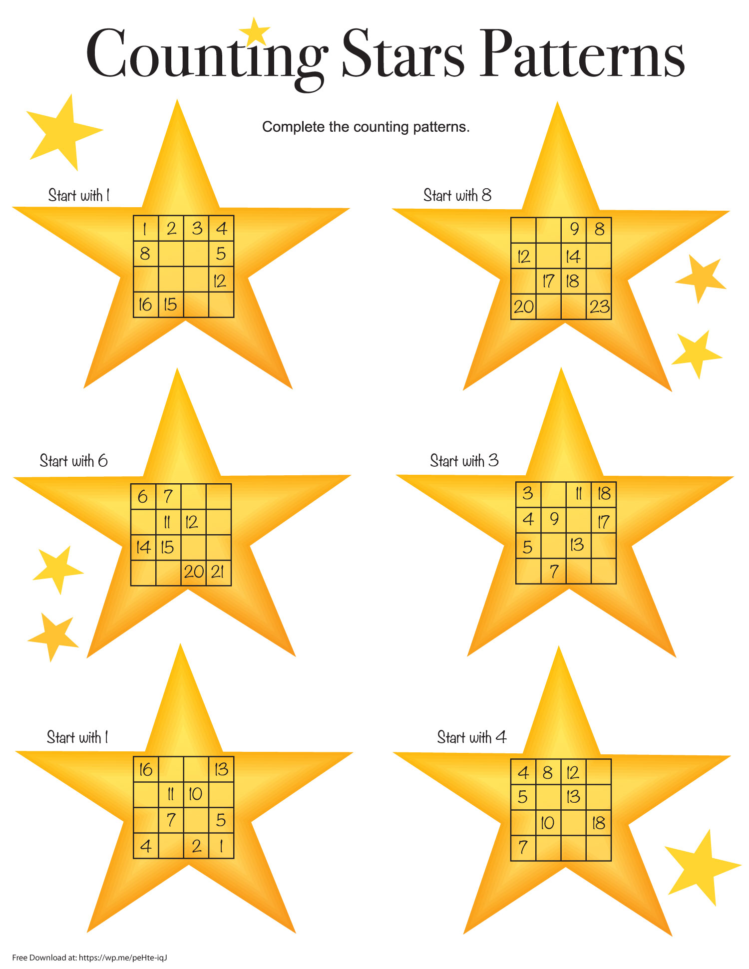 Counting Stars Patterns Printable - Here is a free math printable for your children to print out and do. #CountingPrintable