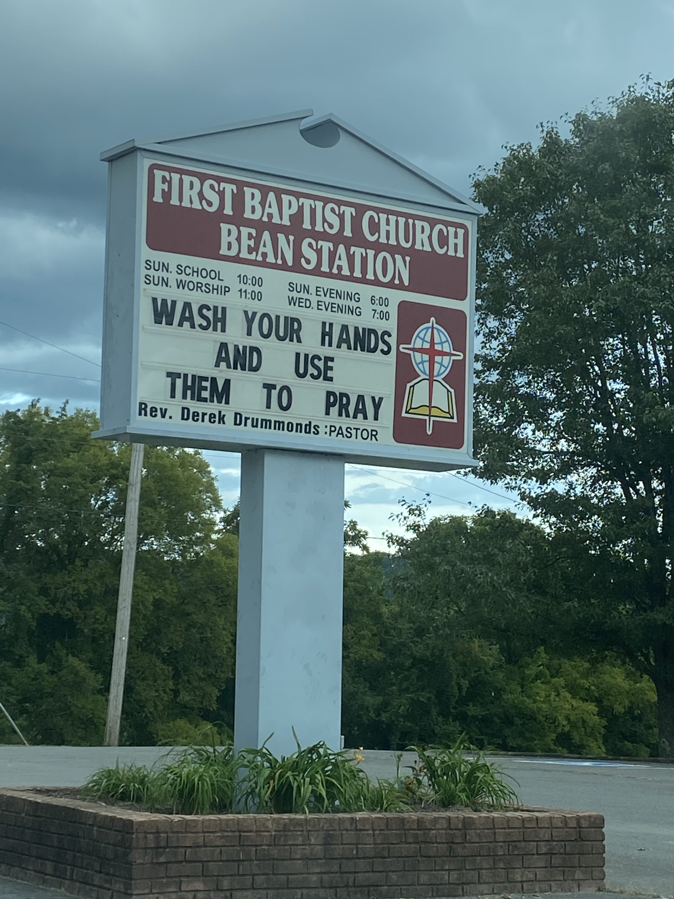 Wash Your Hands and Use Them to Pray Church Sign - This Bean Station, TN Church sign is this week's Church Sign Saturday feature. (First Baptist Church Bean Station)