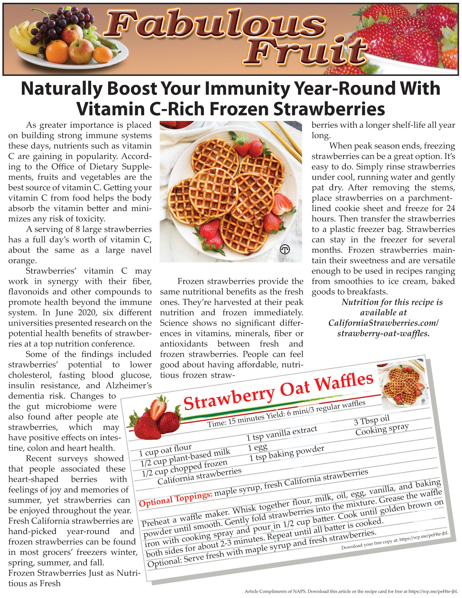 Naturally Boost Your Immunity Year-Round With Vitamin C-Rich Frozen Strawberries - Add a sweet bit of nutrition to your breakfast with California strawberry waffles. #Strawberries Plus a recipe for Strawberry Oat Waffles. 