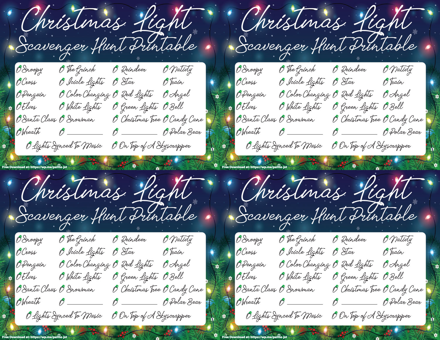 FREE Christmas Light Scavenger Hunt Printable (4 to a Page)