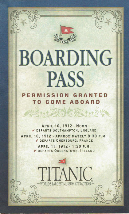 Titanic Museum Boarding Pass for Reverend John Harper #JohnHarper #Titanic #TitanicMuseum (Front)