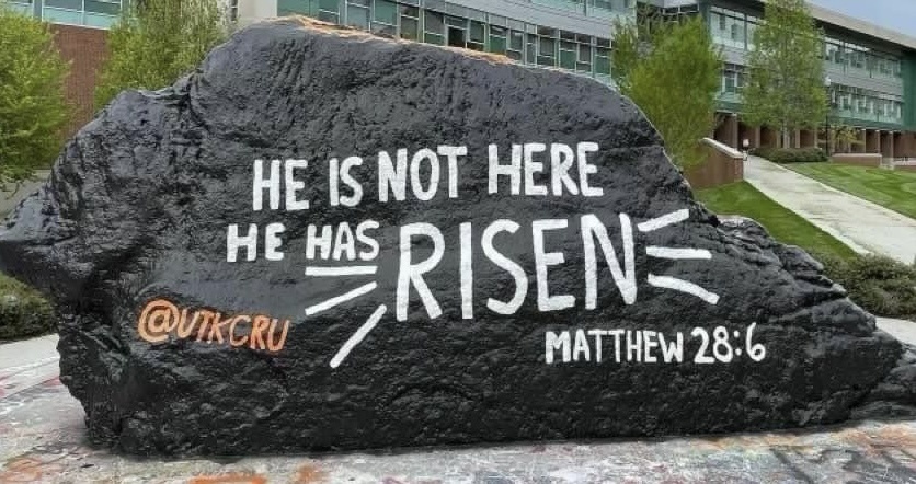 The University of Tennessee Rock painted with an Easter Message