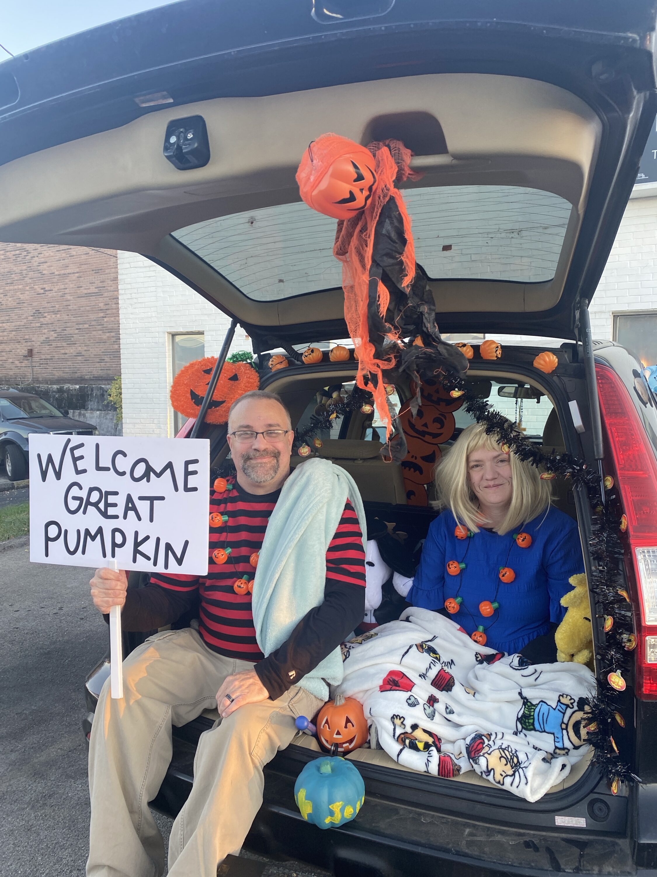 Great Pumpkin Trunk or Treats - my wife and I dressed up and set up as Linus and Sally from The Great Pumpkin Charlie Brown. #GreatPumpkin