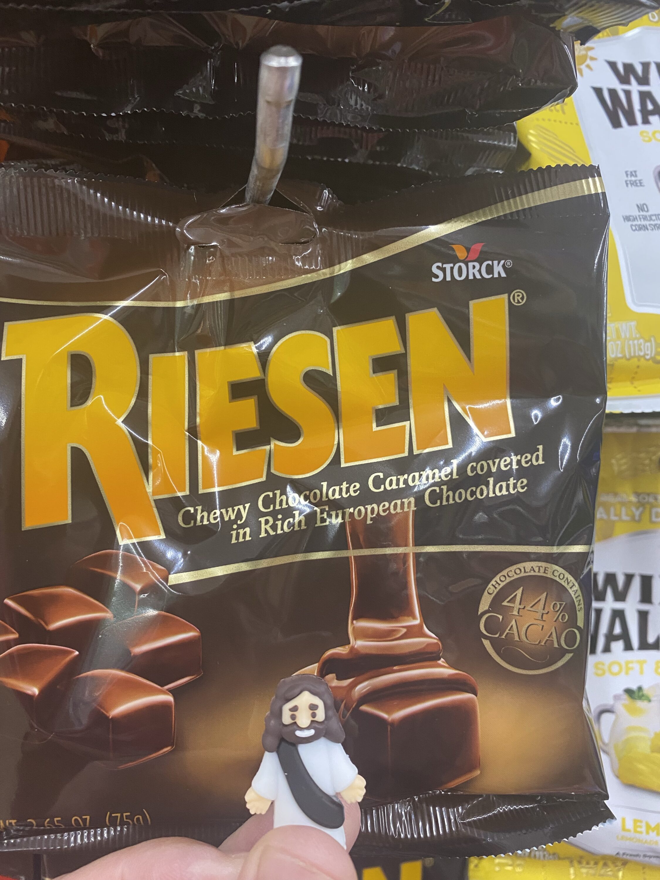 Using a play on words, pair a Mini Jesus with Riesen candy. Jesus is Risen! #Riesen ​