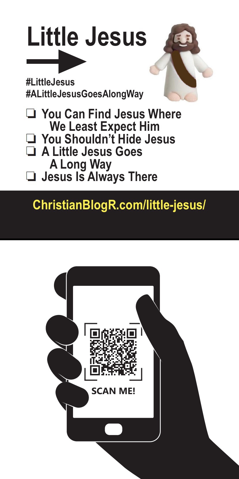 Here is the smaller 2x2 version of the Little Jesus card, it’s double sided. Since it’s shorter I used my short site location as the address. ​